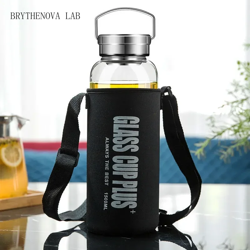 2L Glass Water Bottle with Str - Outdoor Sport Glass Water Bottle recension och pris